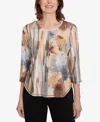 Alfred Dunner Plus Size Classic Spliced Floral Stripe Crew Neck Top In Multi