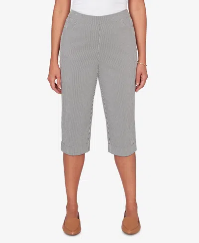 Alfred Dunner Plus Size Classic Stretch Stripe Clamdigger Capri Pants In Gray