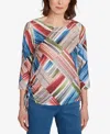 Alfred Dunner Women's Classic Stripe Patchwork Ruched Sides Top In Multi