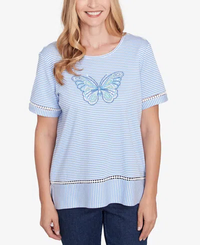 ALFRED DUNNER WOMEN'S CLASSIC STRIPED BUTTERFLY SHORT SLEEVE TOP