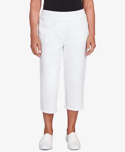 Alfred Dunner Plus Size Classic Super Stretch Denim Fringe Capri Pants In White