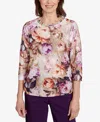 Alfred Dunner Women's Classic Textured Floral Ruched Sides Top In Multi