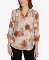Alfred Dunner Women's Classic Textured Leaf Button Front Top