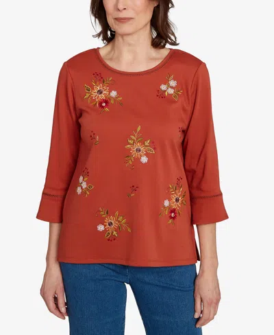 Alfred Dunner Women's Classic Tossed Floral Flutter Sleeve Top In Brown