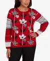 Alfred Dunner Women's Classic Vertical Flower Zig Zag Long Sleeves Sweater In Red