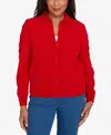 Alfred Dunner Petite Front Zip Chenille Cardigan In Red