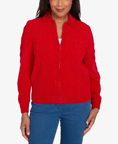 ALFRED DUNNER WOMEN'S CLASSIC ZIP-FRONT CHENILLE COLLARED CARDIGAN SWEATER