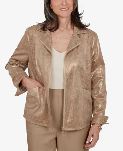 Alfred Dunner Women's Collared 3/4-sleeve Zipper-front Jacket In Pecan