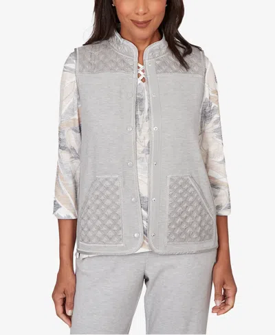 Alfred Dunner Women's Comfort & Joy Quilted Snap Front Vest In Gray