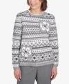 Alfred Dunner Petite Copenhagen Fair Isle Biadere Patch Sweater In Grey Multi
