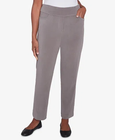 Alfred Dunner Women's Copenhagen Knit Corduroy Faux Fly Pull On Short Length Pants In Graphite