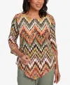Alfred Dunner Petite Copper Canyon Ikat Chevron Crew Neck Top With Necklace In Multi
