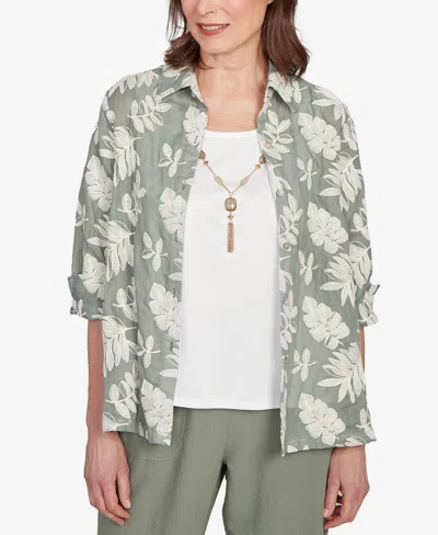 Alfred Dunner Women's Copper Canyon Soutache Leaf Two In One Top With Necklace