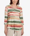 Alfred Dunner Petite Copper Canyon Watercolor Stripe Crew Neck Top In Multi