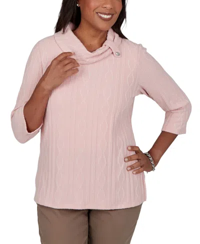Alfred Dunner Women's Cowl Neck 3/4-sleeve Cable-knit Pullover Top In Apricot