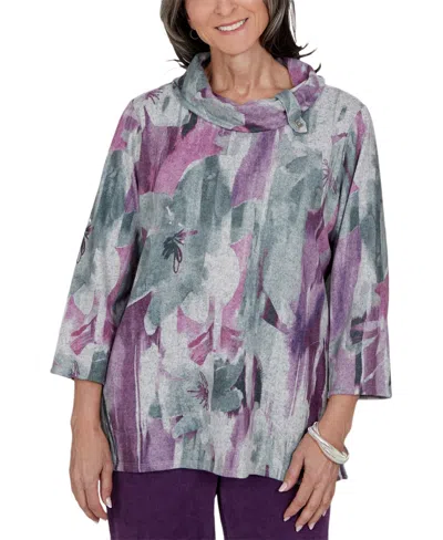 Alfred Dunner Women's Cowl Neck 3/4-sleeve Floral-print Top In Multi