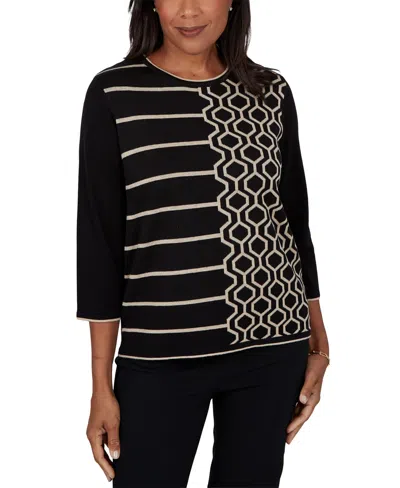Alfred Dunner Women's Crewneck 3/4-sleeve Pullover Sweater In Black