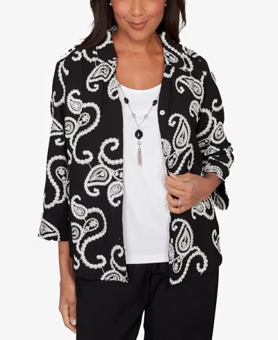 Alfred Dunner Women's Crowd Pleaser Paisley Embroidered Two In One Top In Black