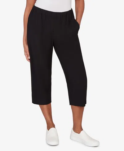 Alfred Dunner Women's Crowd Pleaser Relaxed Pull-on Black Capri Pants