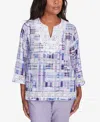 Alfred Dunner Petite Crystal Springs Watercolor Plaid Lace Neck Top In Multi