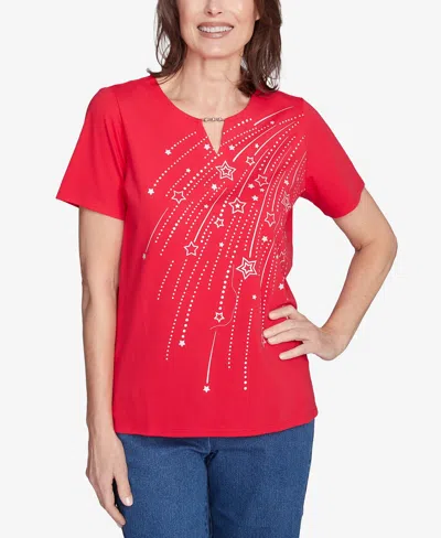 Alfred Dunner Plus Size Dazzling Shooting Stars With Beaded Split Neck In Red
