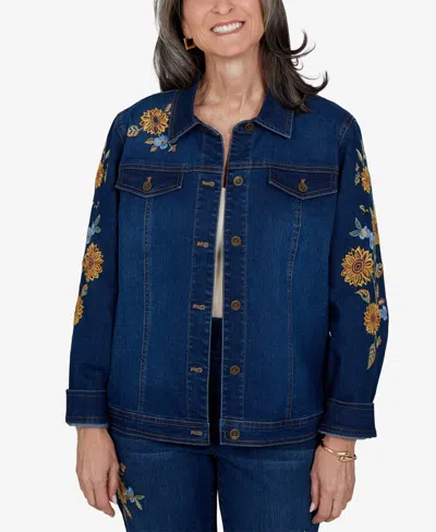 Alfred Dunner Women's Denim Floral-embroidered Short Jacket In Indigo