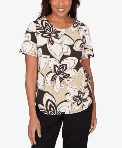 Alfred Dunner Women's Detail Driven Floral Stained Glass Short-sleeve Top In Multi