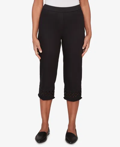 Alfred Dunner Women's Detail Driven Geometric Cut Out Flat Front Capri Pants In Black