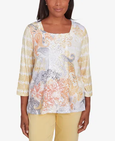 ALFRED DUNNER WOMEN'S DRESS CODE SQUARE NECK PAISLEY GEOMETRIC TOP