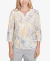 Alfred Dunner Petite Dress Code Textured Paisley Beaded Neck Top In Grey Multi