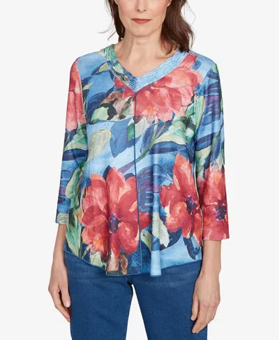 Alfred Dunner Women's El Paso Dramatic V-neck Floral Top