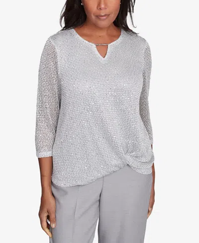 ALFRED DUNNER WOMEN'S ESTATE OF MIND SEQUIN BEADED SPLIT NECK TOP
