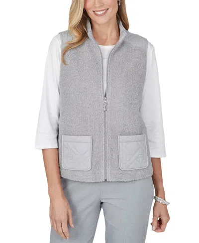 Alfred Dunner Women's Fleece Quilted Vest In Gray