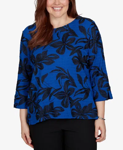 Alfred Dunner Women's Floral Knit 3/4-sleeve Blouse In Saphire