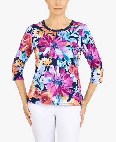 Alfred Dunner Women's Floral Splash Double Strap Top In Multi