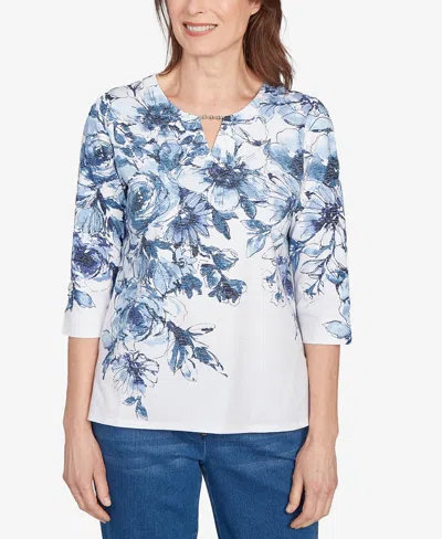 Alfred Dunner Women's Floral Split Beaded Top