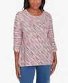 Alfred Dunner Women's Free Spirit Diagonal Space Dye Top With Necklace In Coral