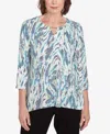 Alfred Dunner Plus Size French Quarter Teal Animal Print Split Neck Top In Multi Green