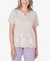 ALFRED DUNNER WOMEN'S GARDEN PARTY EMBROIDERED DIAMOND BORDER SHORT SLEEVE TOP