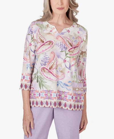 Alfred Dunner Plus Size Garden Party Paisley Floral Border Top In Multi