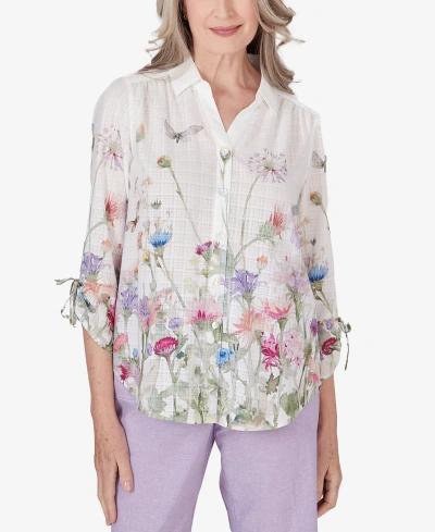 Alfred Dunner Women's Garden Party Watercolor Floral Button Down Blouse Top In Multi