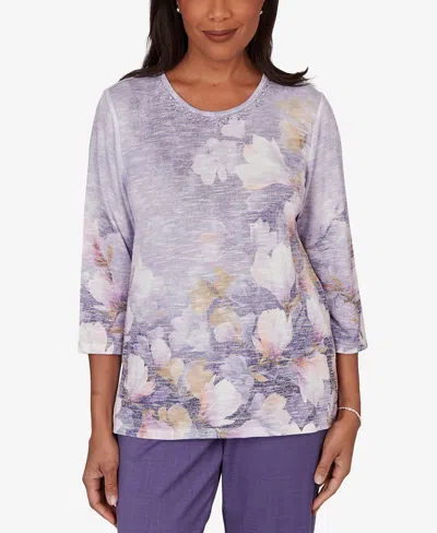 Alfred Dunner Plus Size Grand Bazaar Amethyst Floral Top In Purple