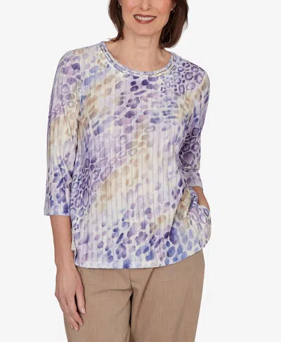 Alfred Dunner Women's Grand Bazaar Animal Print Ribbed Knit Top In Multi