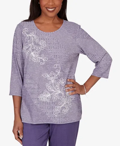 Alfred Dunner Women's Grand Bazaar Embroidered Diagonal Textured Knit Top In Multi