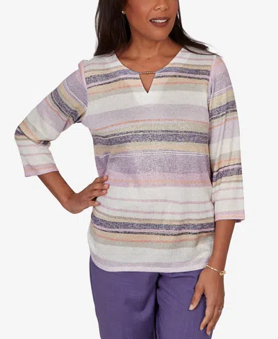 Alfred Dunner Plus Size Grand Bazaar Mixed Stripe Knit Top In Multi