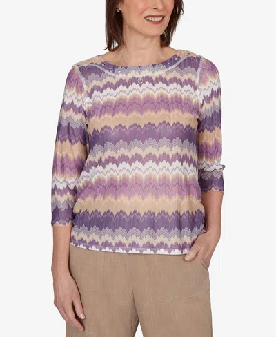 Alfred Dunner Women's Grand Bazaar Rippled Stripes Knit Top In Multi