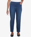 Alfred Dunner Petite Harvest Moon Super Stretch Elastic Faux Fly Denim Short Length Pants In Dark Indigo