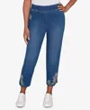 Alfred Dunner Plus Size Hilton Head Cross Stitch Flower Embroidery Ankle Jeans In Blue