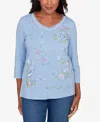 Alfred Dunner Women's Hilton Head Cross Stitched Floral Top In Blue