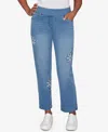 Alfred Dunner Women's Hilton Head Floral Applique Detail Short Length Pants In Blue